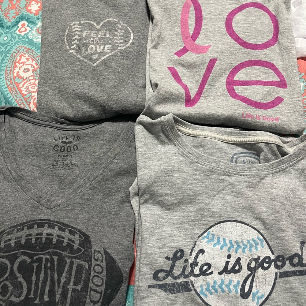 Four (4) Gray Life is Good Tees